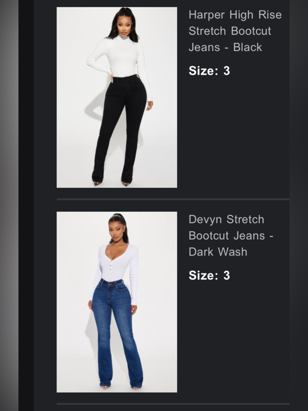 2 pairs Fashion Nova Harper High Rise Stretch Bootcut Jeans size 3